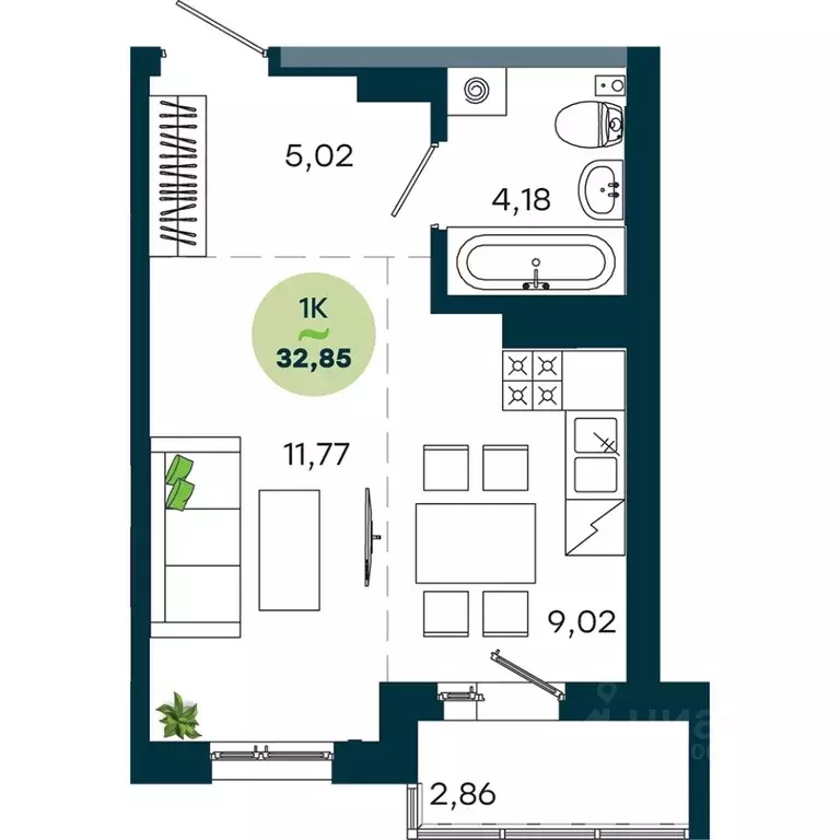1-к кв. Иркутская область, Иркутск ул. Безбокова, 7А (32.85 м) - Фото 1