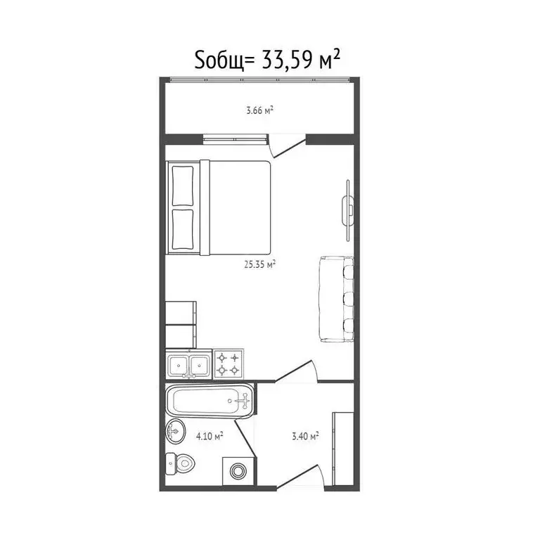Квартира-студия: Новосибирск, улица Татьяны Снежиной, 49/3 (32.5 м) - Фото 1
