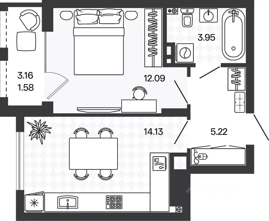 1-к кв. Калининградская область, Гурьевский муниципальный округ, пос. ... - Фото 1