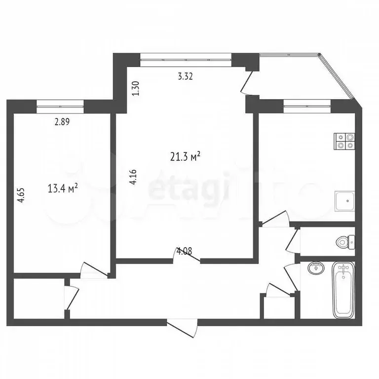 2-к. квартира, 60,3 м, 4/5 эт. - Фото 0