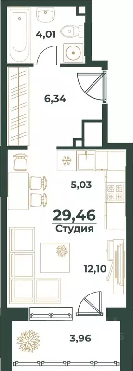Студия Башкортостан, Уфа ул. Ивана Спатара, 14 (29.46 м) - Фото 1