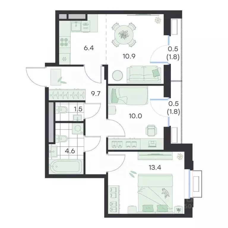 3-к кв. Московская область, Раменское G3 Михалевич жилой комплекс ... - Фото 1