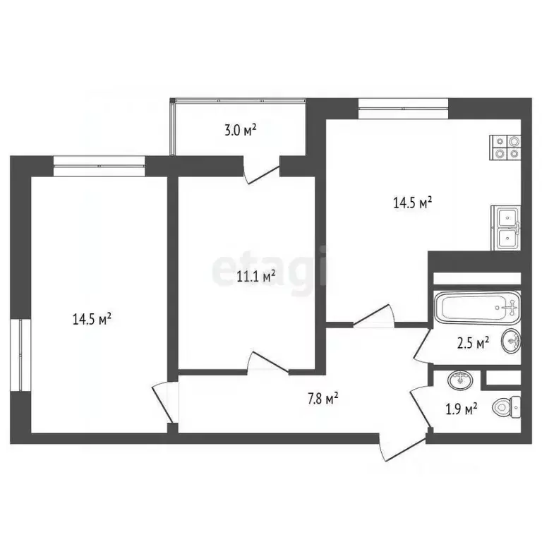 2-к кв. Ростовская область, Ростов-на-Дону ул. Ткачева, 21 (55.0 м) - Фото 1