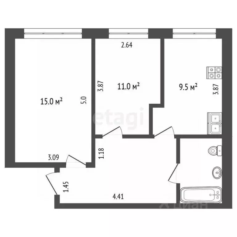 2-к кв. Вологодская область, Белозерск пер. Южный, 3 (45.1 м) - Фото 1