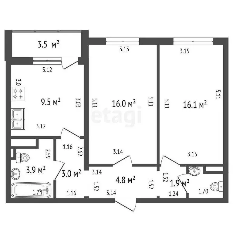 2-комнатная квартира: Санкт-Петербург, Архивная улица, 11к3 (57 м) - Фото 0