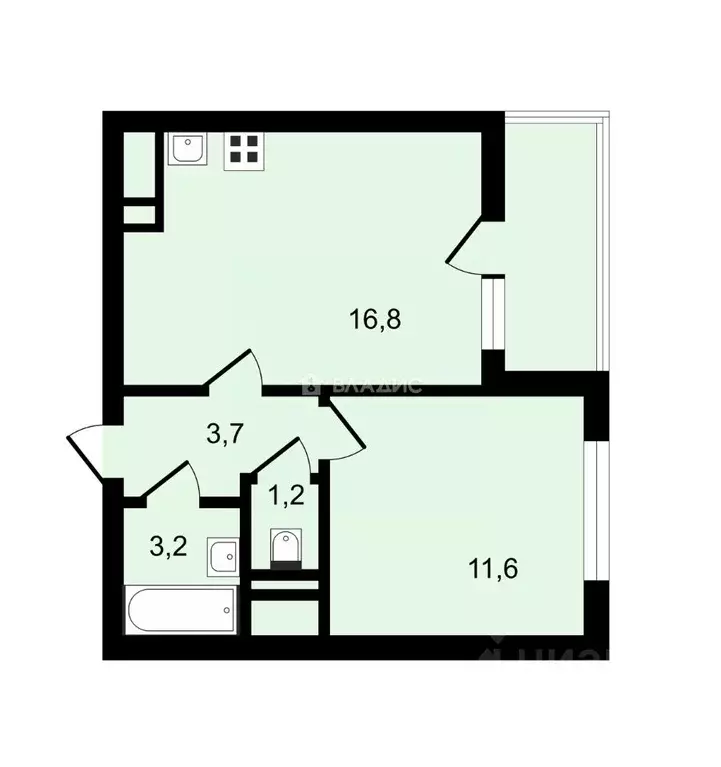 1-к кв. Санкт-Петербург ул. Верхне-Каменская, 7к1 (36.5 м) - Фото 1