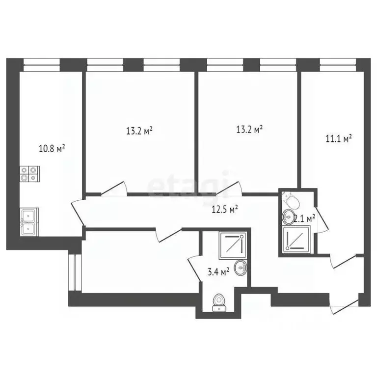 3-к кв. Санкт-Петербург ул. Комсомола, 13 (76.6 м) - Фото 2