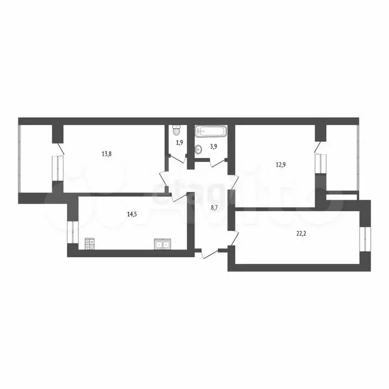 3-к. квартира, 77,6 м, 5/9 эт. - Фото 0