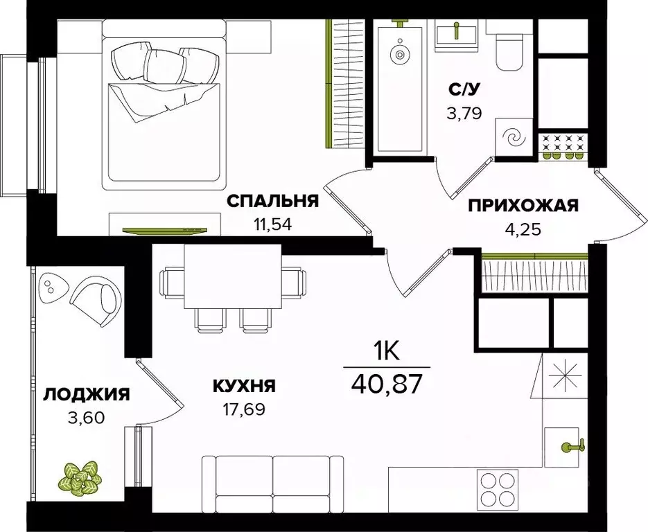 1-к кв. Тульская область, Тула  (40.87 м) - Фото 0