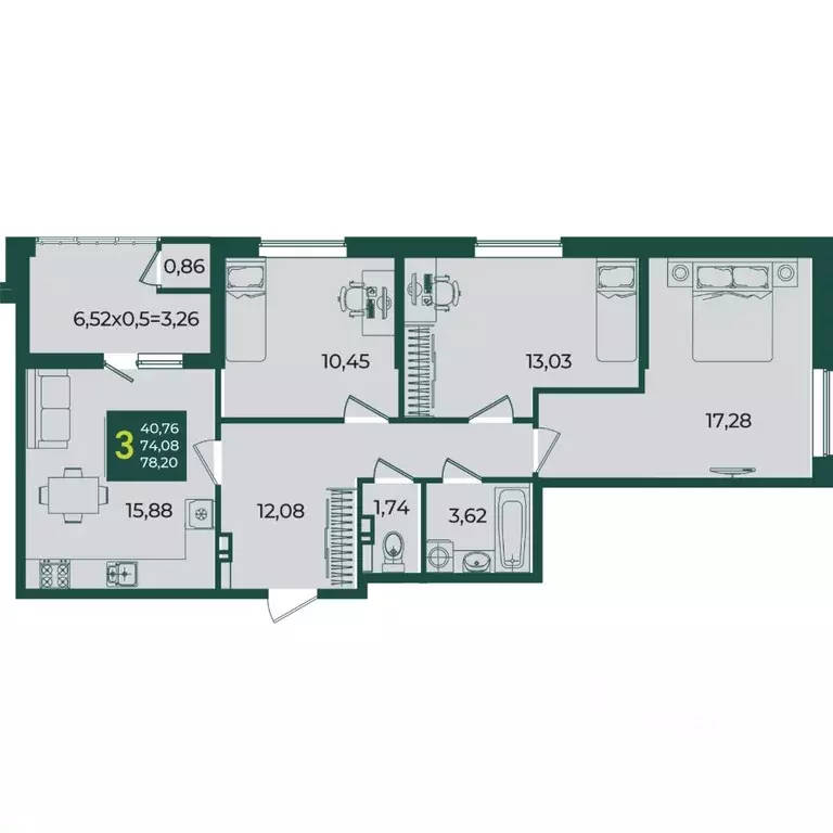 3-к кв. Краснодарский край, Краснодар Образцово мкр,  (78.2 м) - Фото 1