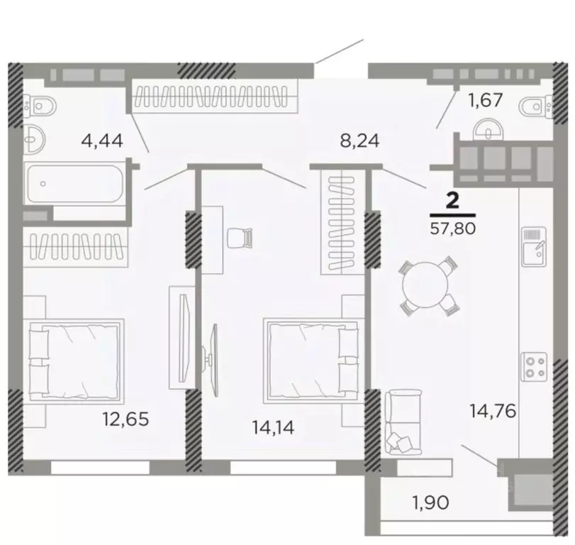2-к кв. Рязанская область, Рязань Совхозная ул., 6 (57.8 м) - Фото 0