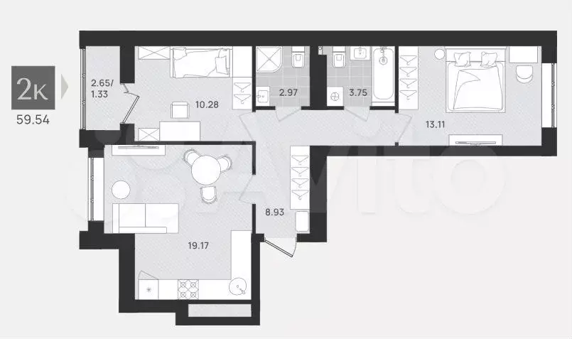2-к. квартира, 59,5 м, 8/9 эт. - Фото 1