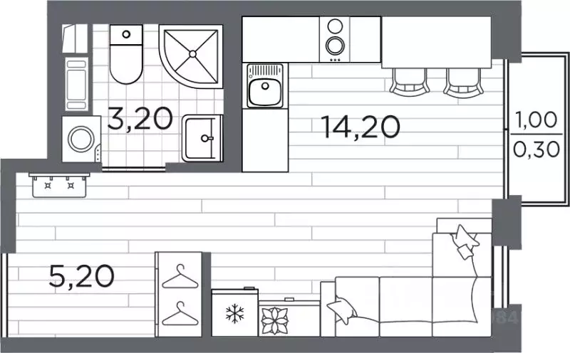 Студия Санкт-Петербург Плюс Пулковский жилой комплекс (23.4 м) - Фото 1