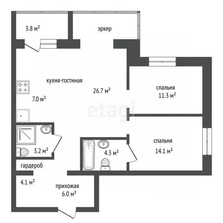 3-к кв. Красноярский край, Красноярск ул. Авиаторов, 28 (77.4 м) - Фото 2