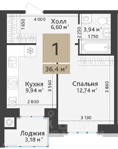 1-к кв. Рязанская область, Рязанский муниципальный округ, с. Дядьково, ... - Фото 1