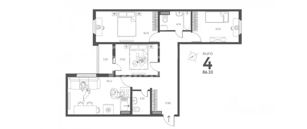 3-к кв. Липецкая область, Липецк ул. Перова, 2Д (86.33 м) - Фото 2