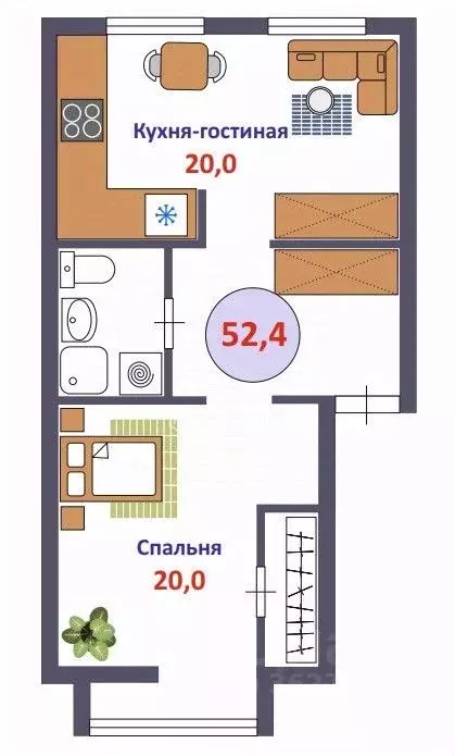 2-к кв. Кировская область, Киров Московская ул., 15 (52.4 м) - Фото 1