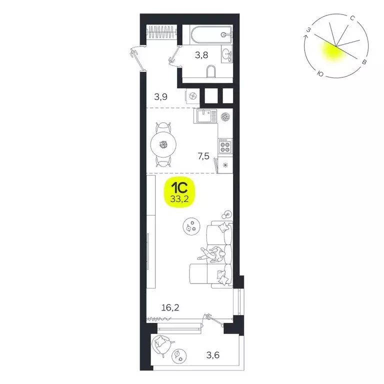 Квартира-студия: Екатеринбург, улица Титова, 19Б (33.2 м) - Фото 0