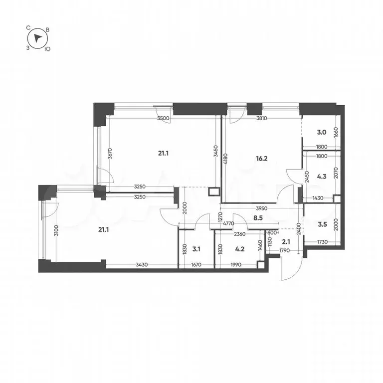 2-к. квартира, 87,1 м, 7/11 эт. - Фото 1