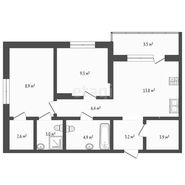 2-комнатная квартира: Тюмень, улица Республики, 204к17 (58.65 м) - Фото 0