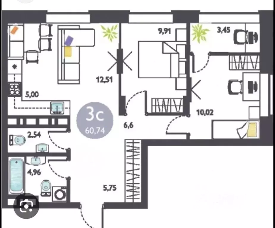 3-к кв. Новосибирская область, Новосибирск ул. Ясный Берег, 23 (57.0 ... - Фото 2