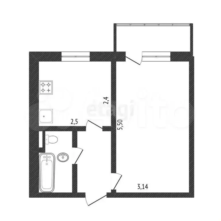 1-к. квартира, 31 м, 5/5 эт. - Фото 0