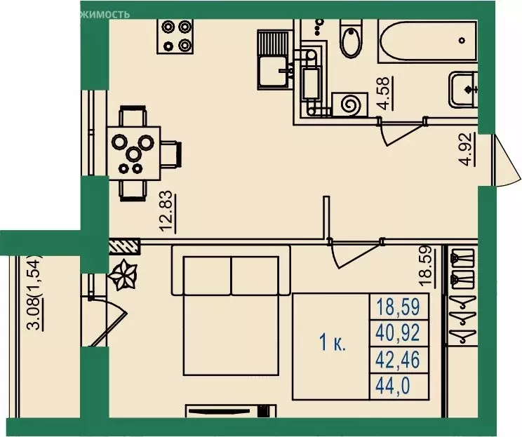1-комнатная квартира: городской округ Владимир, посёлок ... - Фото 1