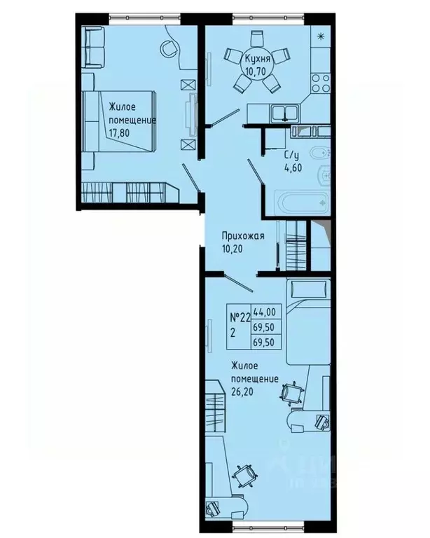 2-к кв. Ленинградская область, Коммунар г. Гатчинский муниципальный ... - Фото 1