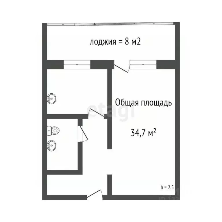 1-к кв. Томская область, Томск ул. Береговая, 21 (34.7 м) - Фото 2