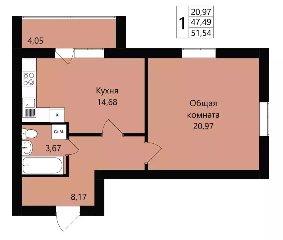 1-комнатная квартира: Республика Мордовия, городской округ Саранск, ... - Фото 1