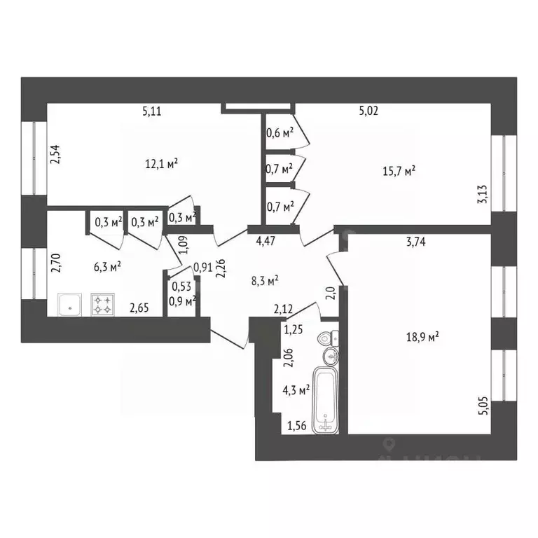 3-к кв. Башкортостан, Уфа ул. Гоголя, 56 (55.8 м) - Фото 2