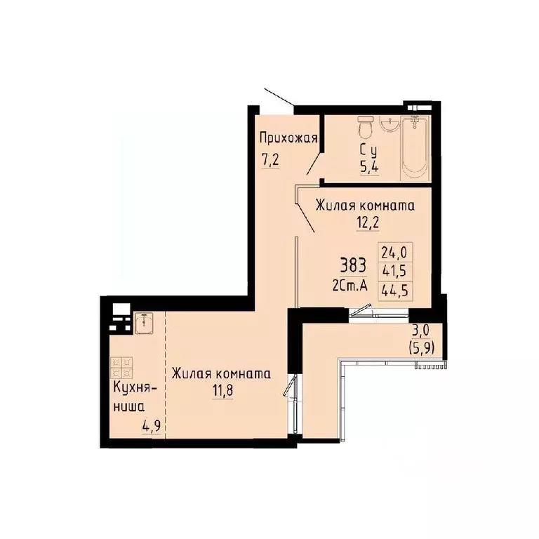 2-к кв. Новосибирская область, Новосибирск ул. Коминтерна, 1с (44.5 м) - Фото 0