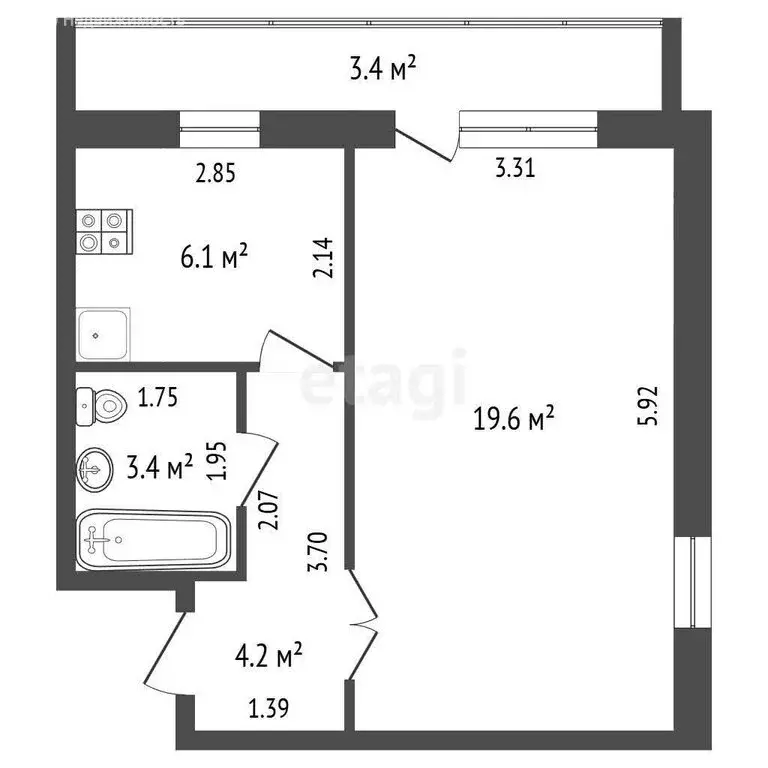 1-комнатная квартира: Петрозаводск, Мичуринская улица, 48 (33.3 м) - Фото 1