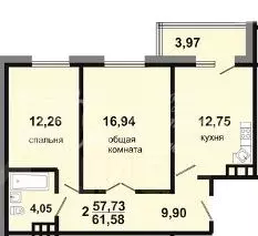 2-к кв. Иркутская область, Иркутск ул. Ржанова, 45/2 (62.0 м) - Фото 2