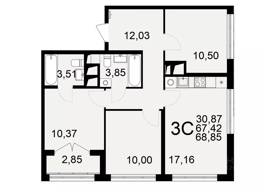 3-к кв. Тульская область, Тула Одоевское ш., 73Б (68.85 м) - Фото 1