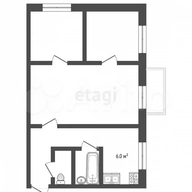 3-к. квартира, 48,8 м, 5/5 эт. - Фото 0