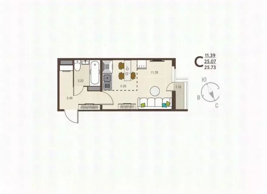 Студия Курская область, Курск ул. Энгельса, 115/5 (25.1 м) - Фото 0