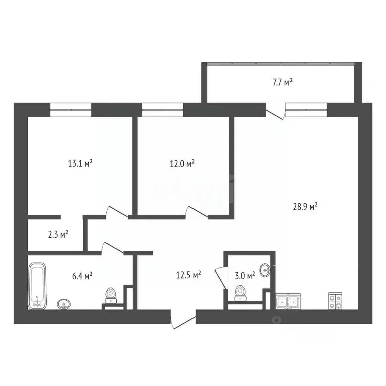 2-к кв. Тюменская область, Тюмень ул. Николая Федорова, 30 (83.1 м) - Фото 1