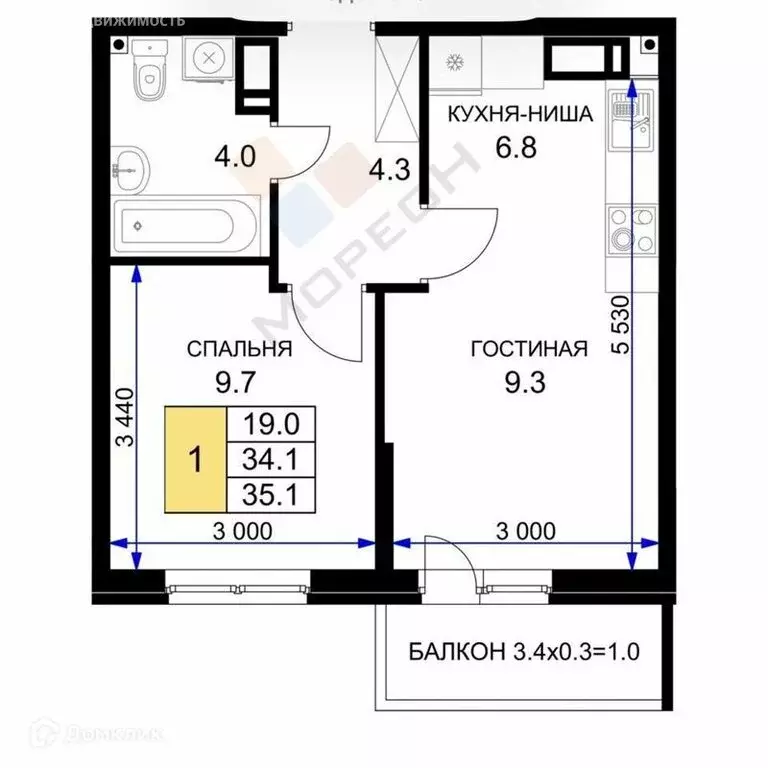 1-комнатная квартира: Краснодар, улица имени Героя Ростовского, 8к1 ... - Фото 0