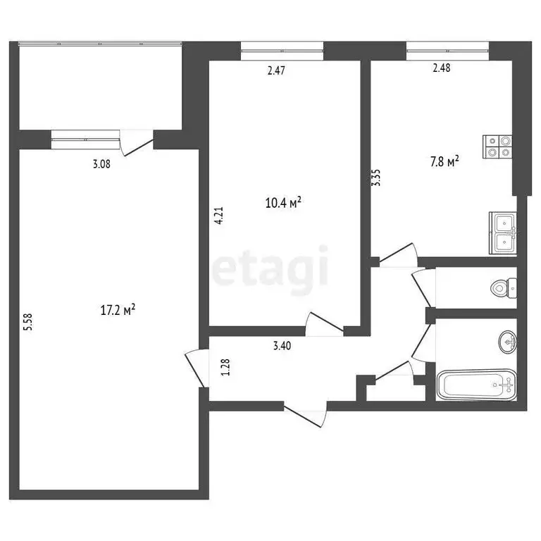 2-комнатная квартира: Пермь, улица Яблочкова, 33 (43.8 м) - Фото 0