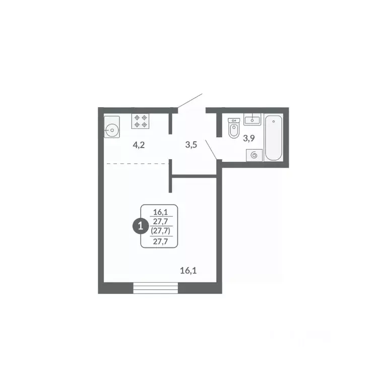 Студия Кировская область, Киров ул. Потребкооперации, 34 (27.7 м) - Фото 1