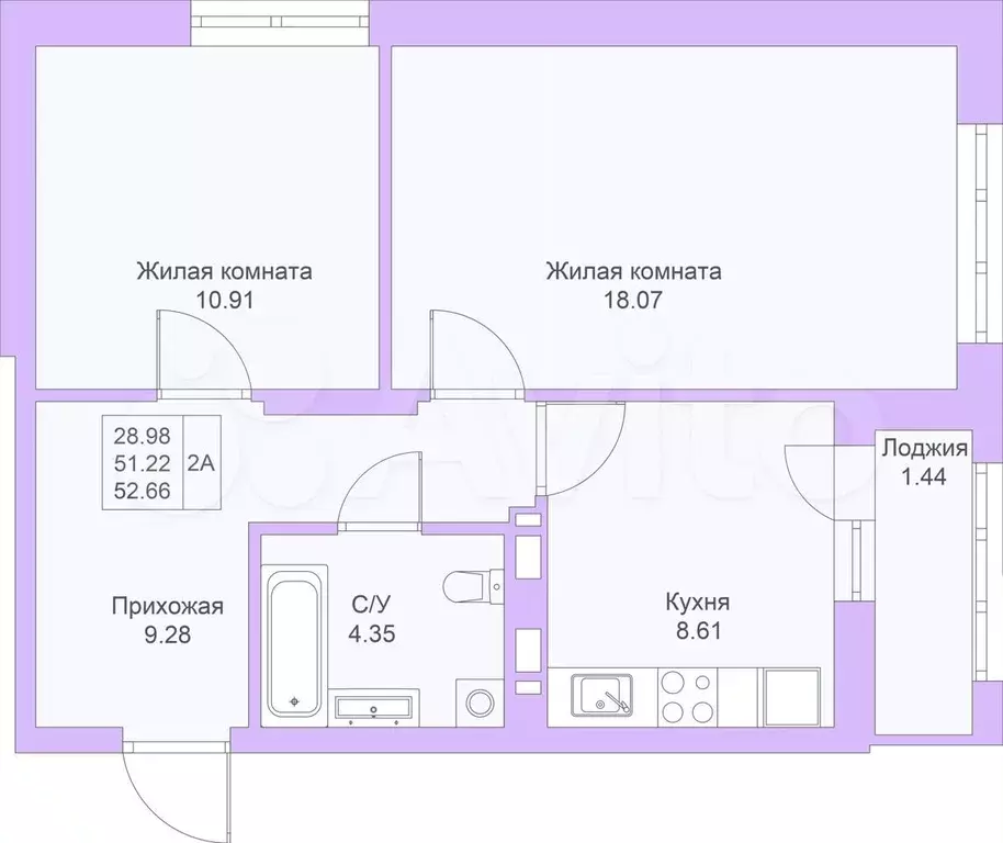 2-к. квартира, 52,7 м, 19/25 эт. - Фото 1