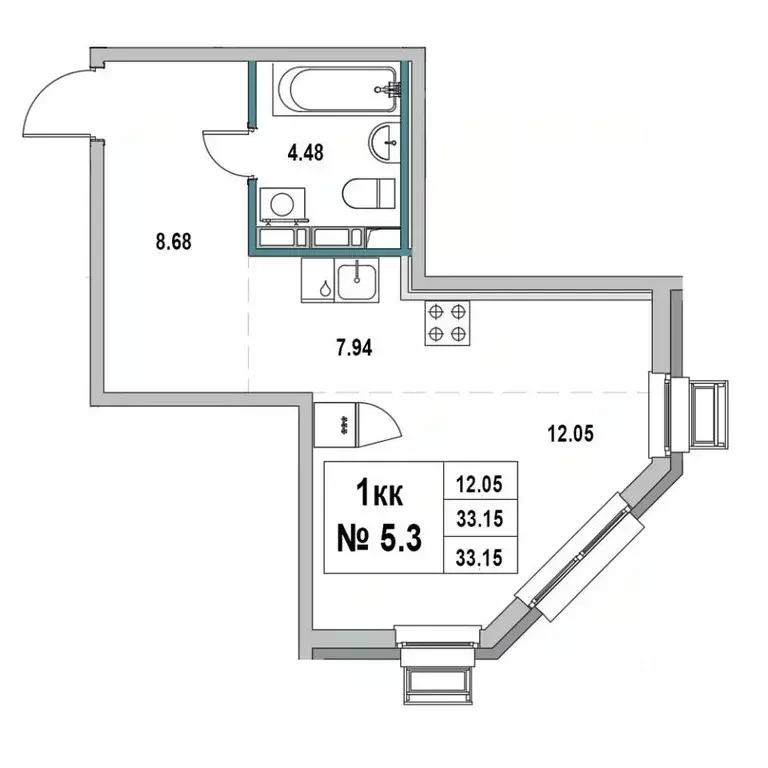 Студия Ленинградская область, Выборг ул. 1-я Южная, 8 (33.15 м) - Фото 0