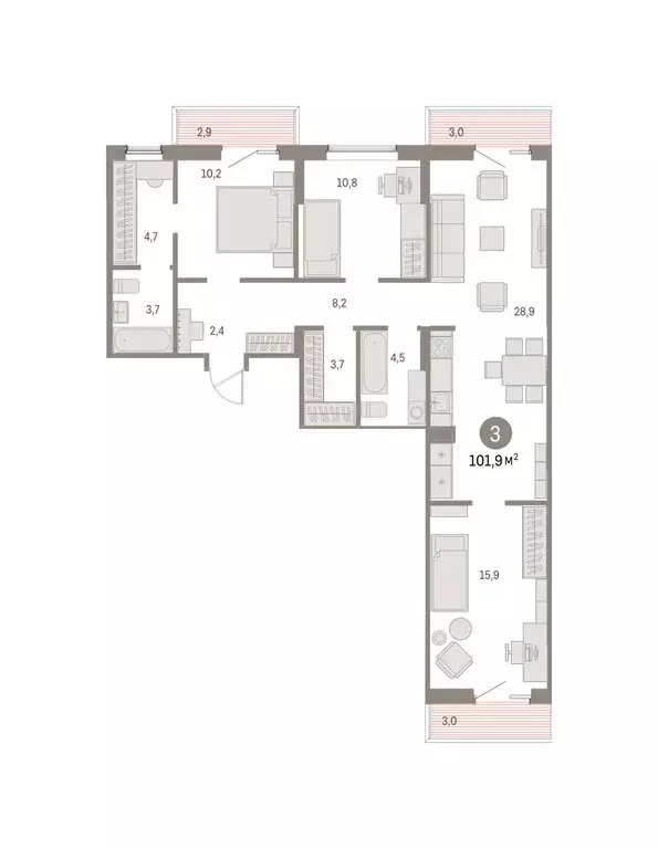 3-комнатная квартира: Курган, жилой район Центральный, ЖК Дом Кино ... - Фото 2