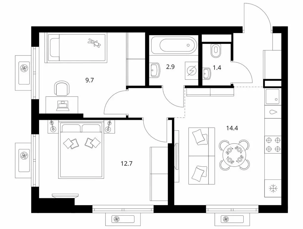 2-комнатная квартира: Мытищи, жилой комплекс Яуза Парк (45.9 м) - Фото 1