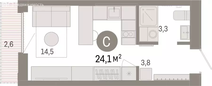 Квартира-студия: Тюмень, микрорайон ДОК, ЖК Октябрьский на Туре (24.12 ... - Фото 2