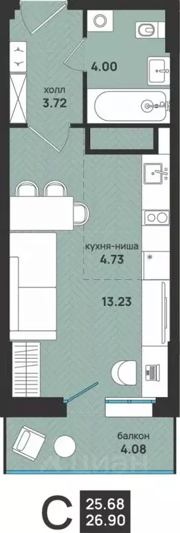 1-к кв. Архангельская область, Архангельск ул. Свободы, 16 (26.9 м) - Фото 0