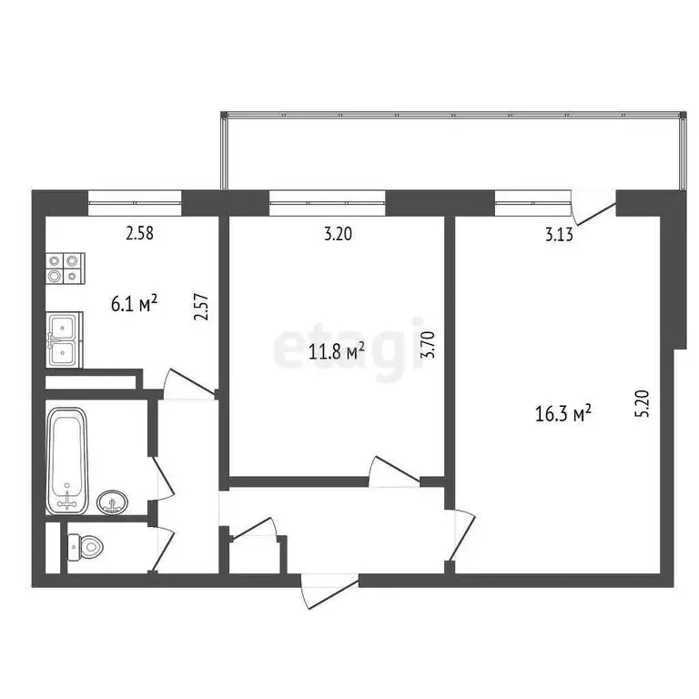 2-комнатная квартира: Белгород, Садовая улица, 30 (45.2 м) - Фото 1