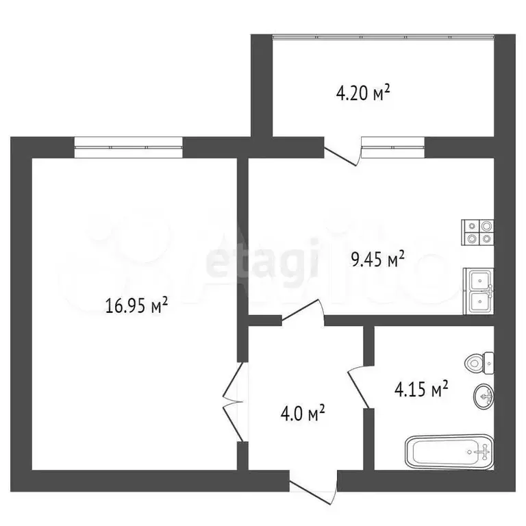 1-к. квартира, 34,5 м, 9/10 эт. - Фото 1