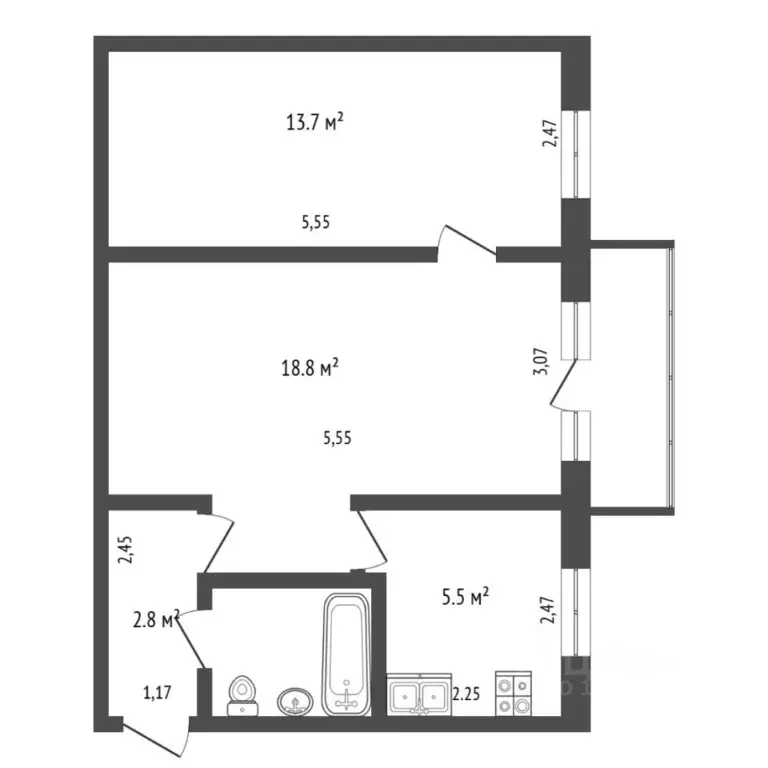 2-к кв. Тюменская область, Тюмень ул. Пермякова, 34 (46.0 м) - Фото 1